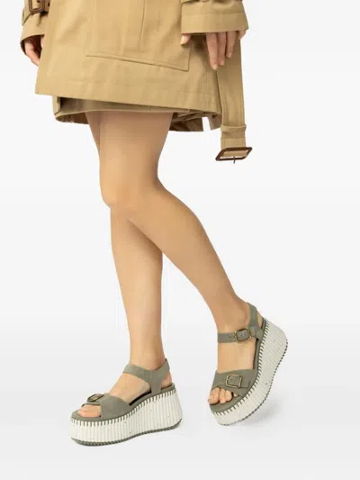 Chloé Nama Suede Platform Sandals In Green