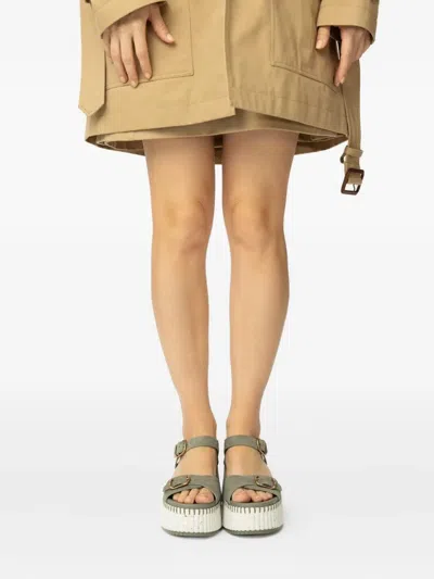 Chloé Nama Suede Platform Sandals In Green