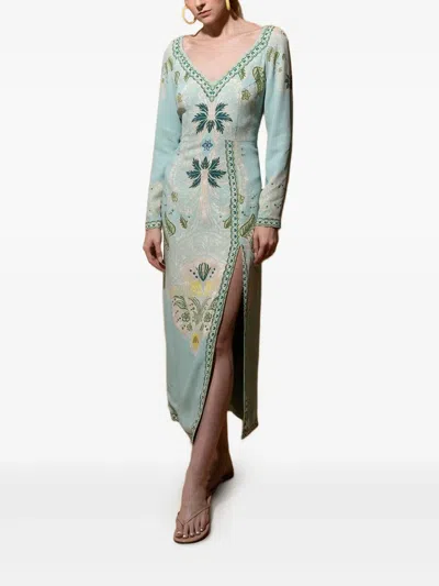 Etro Jacquard Side-split Dress In Green