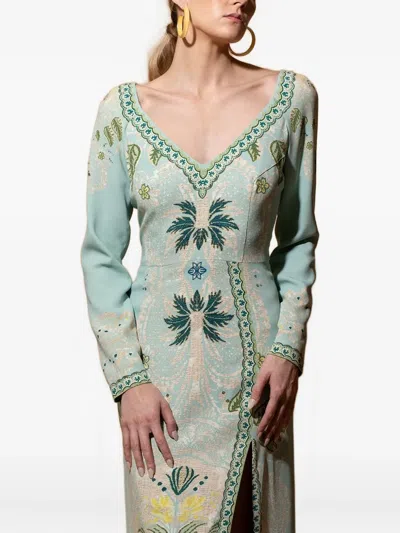 Etro Jacquard Side-split Dress In Green