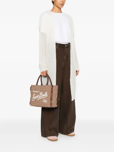 Mc2 Saint Barth Check-pattern Vanity Mini Wool Tote Bag In Brown