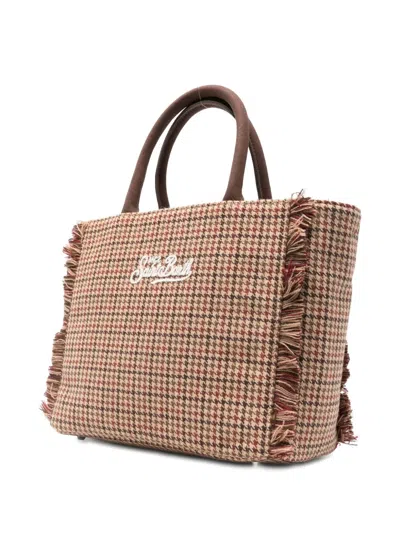 Mc2 Saint Barth Check-pattern Vanity Mini Wool Tote Bag In Brown