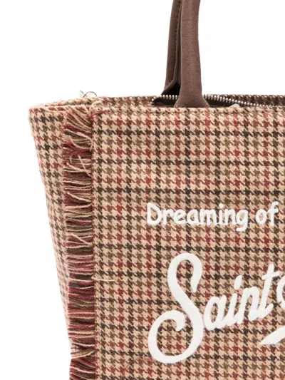 Mc2 Saint Barth Check-pattern Vanity Mini Wool Tote Bag In Brown