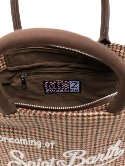 Mc2 Saint Barth Check-pattern Vanity Mini Wool Tote Bag In Brown