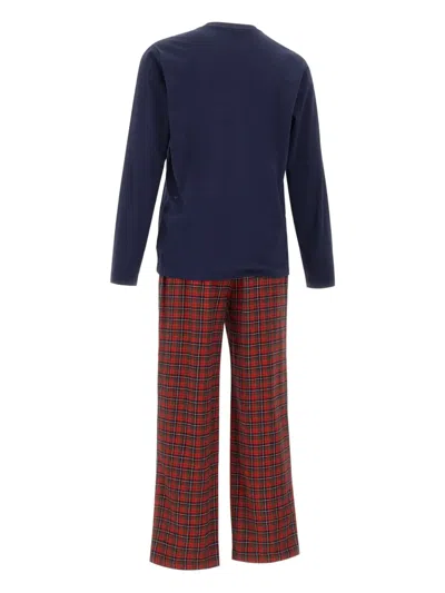 Polo Ralph Lauren Tartan Logo Embroidery Pyjama Set In Blue