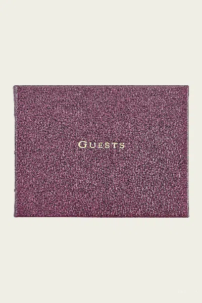 Graphic Image Guest Book In Wine Pebble Grain Leather In Purple