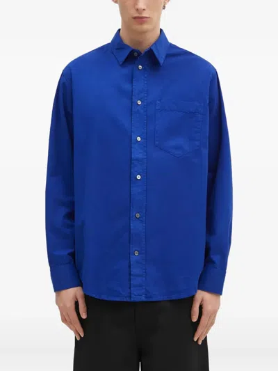 Wood Wood Long-sleeve Collared-neckline Shirt In Blue