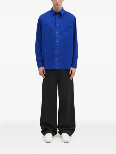 Wood Wood Long-sleeve Collared-neckline Shirt In Blue