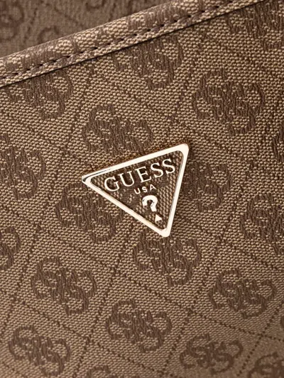 Guess Usa Power Play Ii Logo-plaque Tote Bag In Brown