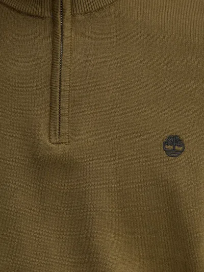 Timberland Quater-zip Logo Sweater In Green