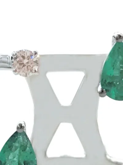 Stéfère 18k White Gold Emerald And Diamond Ring In Silver
