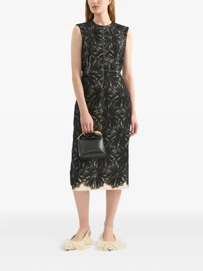 Erdem Metallic Thread Lace Pencil Midi Dress In Black