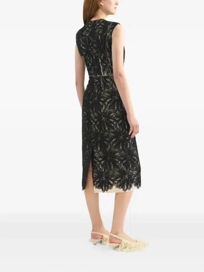 Erdem Metallic Thread Lace Pencil Midi Dress In Black