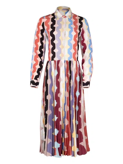 Sara Roka Toska Pleated Zigzag Print Dress In Multi