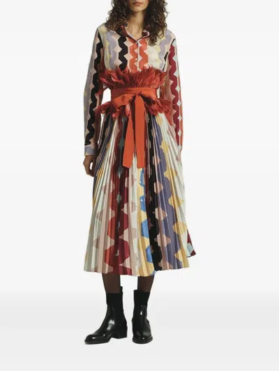 Sara Roka Toska Pleated Zigzag Print Dress In Multi