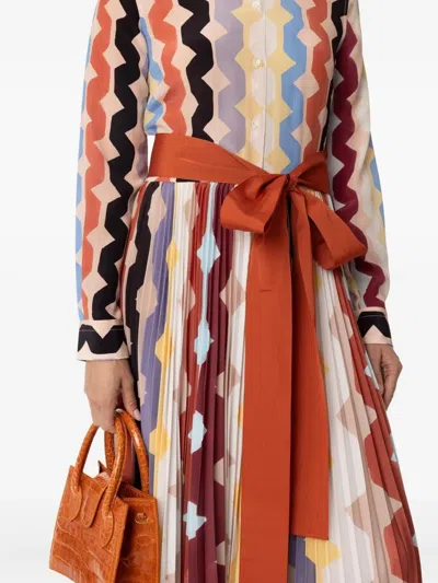 Sara Roka Toska Pleated Zigzag Print Dress In Multi