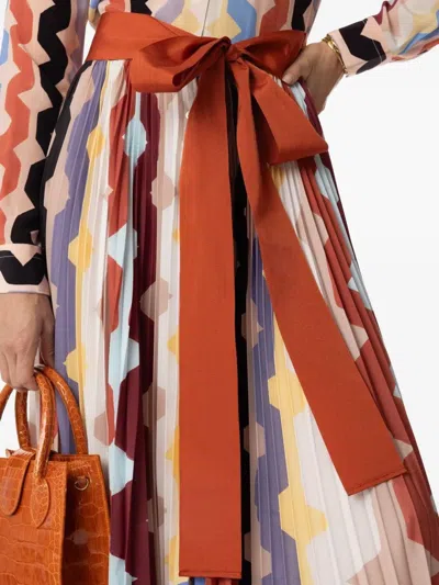 Sara Roka Toska Pleated Zigzag Print Dress In Multi