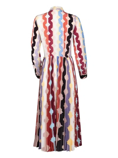 Sara Roka Toska Pleated Zigzag Print Dress In Multi