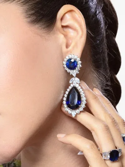 Fantasia By Deserio Sapphire Pear-shape Drop Earrings In Metallic