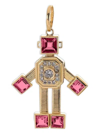 Vans 18k Yellow Gold Heart Robot Tourmaline And Diamond Pendant In Gold