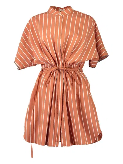 Brunello Cucinelli Stripe-pattern Shirt Mini Dress In Brown