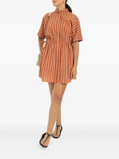 Brunello Cucinelli Stripe-pattern Shirt Mini Dress In Brown