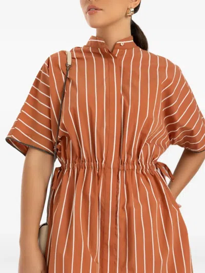 Brunello Cucinelli Stripe-pattern Shirt Mini Dress In Brown