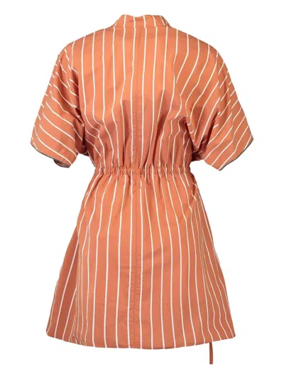 Brunello Cucinelli Stripe-pattern Shirt Mini Dress In Brown