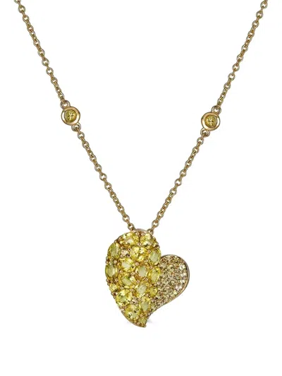 Piranesi 18kt Yellow Gold Wave Heart Sapphire Necklace In Gold
