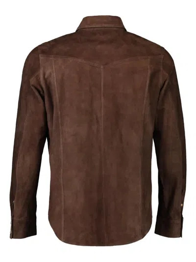Eleventy Suede Button-placket Shirt In Brown
