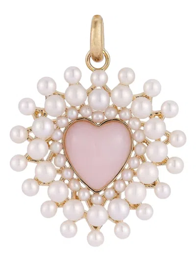 Storrow Jewelry 14k Yellow Gold Juliana Pearl And Opal Heart-shaped Pendant In Pink