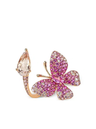 Stéfère 18k Rose Gold Butterfly Multi-stone Ring In Gold