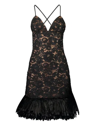 Michael Kors Floral-embroidered Mini Dress In Black