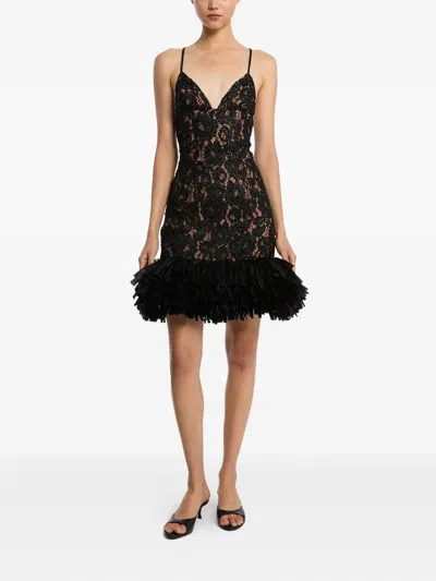 Michael Kors Floral-embroidered Mini Dress In Black