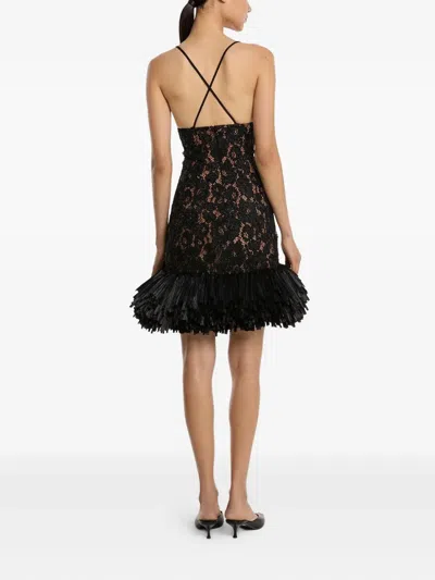 Michael Kors Floral-embroidered Mini Dress In Black