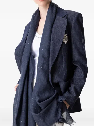 Brunello Cucinelli Sequin-embellished Fringed Scarf In Blue