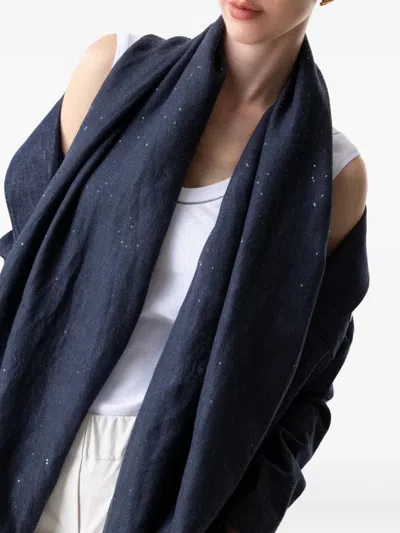 Brunello Cucinelli Sequin-embellished Fringed Scarf In Blue