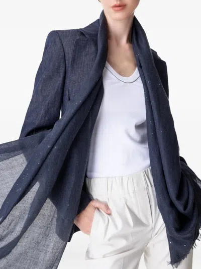 Brunello Cucinelli Sequin-embellished Fringed Scarf In Blue