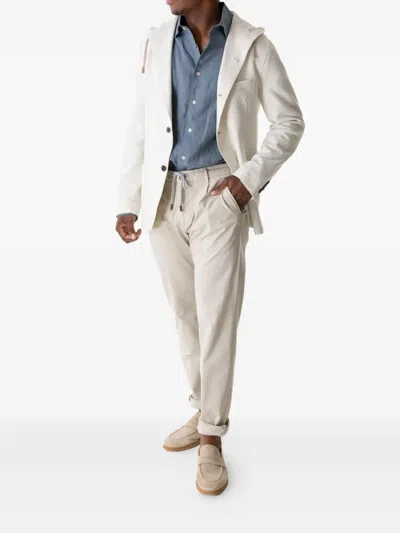 Eleventy Drawstring-hooded Single-breasted Jacket In Neutral