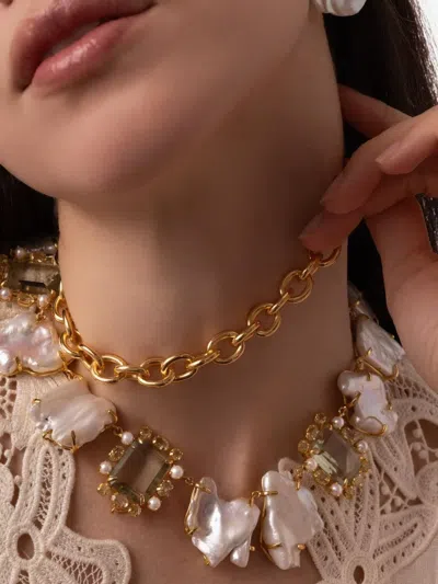 Bounkit Jewelry Jana Baroque-pearl Chain Necklace In Gold