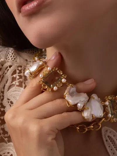 Bounkit Jewelry Jana Baroque-pearl Chain Necklace In Gold