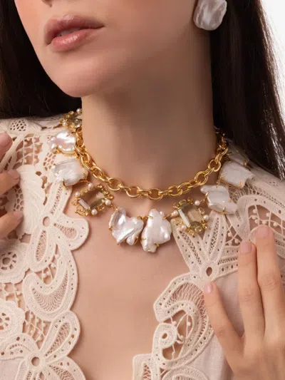 Bounkit Jewelry Jana Baroque-pearl Chain Necklace In Gold