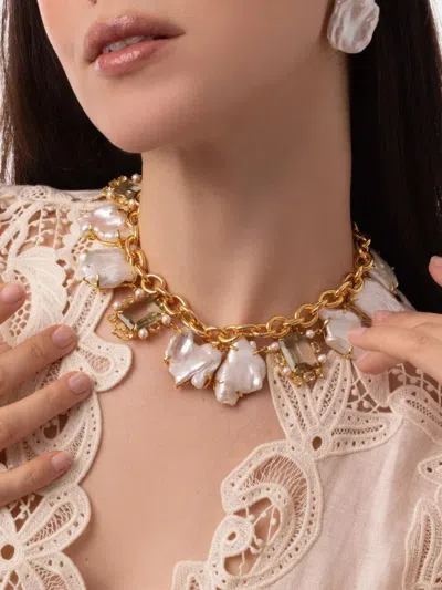 Bounkit Jewelry Jana Baroque-pearl Chain Necklace In Gold