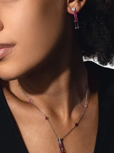 Fiszman Jewel 18k White Gold Bicolor Rubellite Drop Earrings In Pink