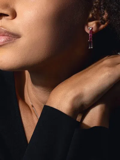 Fiszman Jewel 18k White Gold Bicolor Rubellite Drop Earrings In Pink