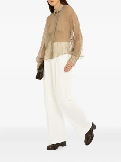 Brunello Cucinelli Sequin-embellished Sheer Blouse In Neutral