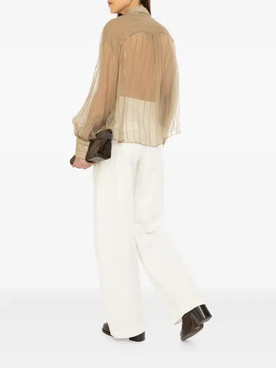 Brunello Cucinelli Sequin-embellished Sheer Blouse In Neutral