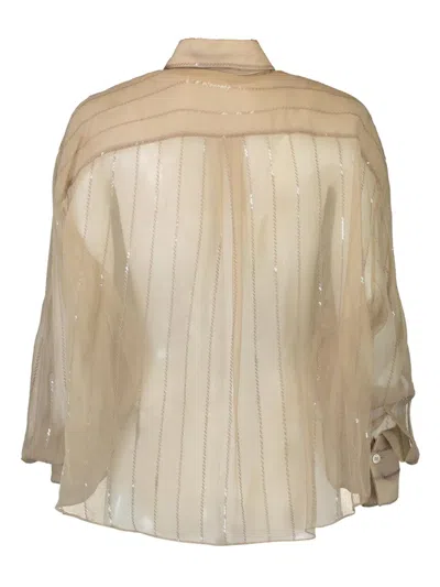 Brunello Cucinelli Sequin-embellished Sheer Blouse In Neutral