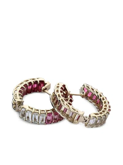Fiszman Jewel 18k White Gold Sugarloaf Rubellite And Diamond Hoop Earrings In Gold