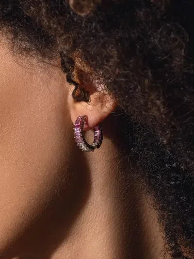 Fiszman Jewel 18k White Gold Sugarloaf Rubellite And Diamond Hoop Earrings In Gold